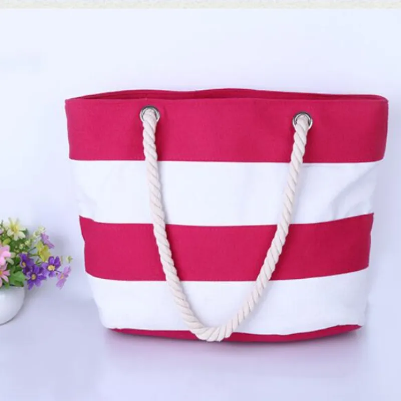 Kvinnor Tryckt Beach Bag Stripe Canvas Handväska Fällbar Shopping Vatten Ripple Tote Shoulder Bag Gratis frakt