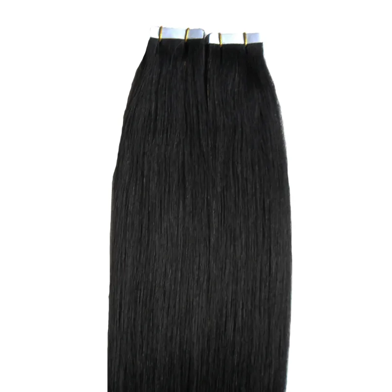 Extensiones de cabello humano con cinta adhesiva #1, extensiones de cinta brasileñas virgen recta de color negro azabache, 40 Uds., extensiones de cabello adhesivas con trama de piel