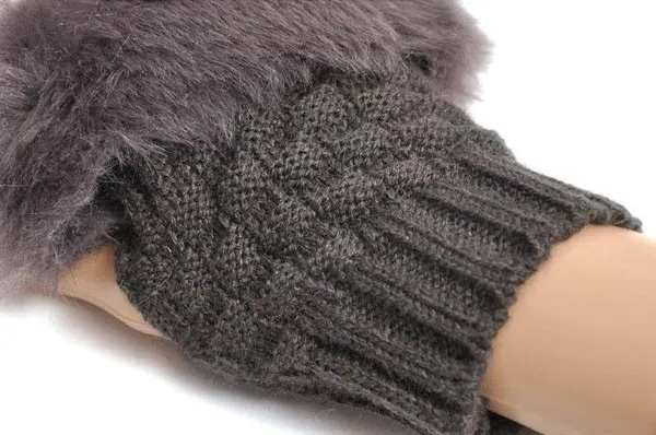 Guantes de invierno para mujer, cálidos, de piel de zorro sintética, sin dedos, guantes tejidos para mujer, guantes de medio dedo, guantes para mujer2627