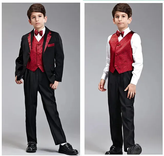 Custom Made Black Boy's Formal Occasion Children Wedding Suit Boys Attire Boy Suit Tuxedo Blazers 5 PCS Set F 1009