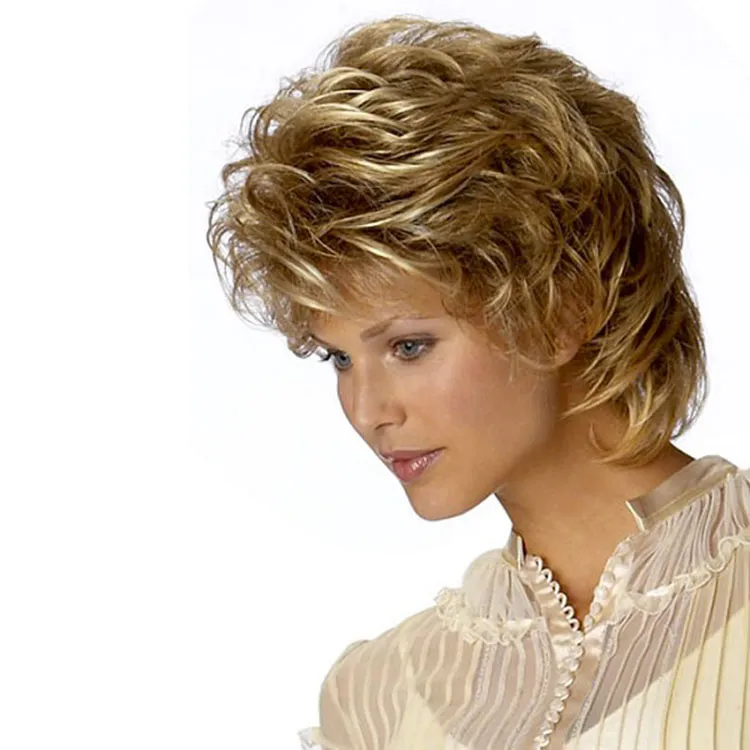 Hot sell Cheap Heat Resistant Synthetic African American Blonde Wig For Middle Age Women Natural Short Curly Wigs
