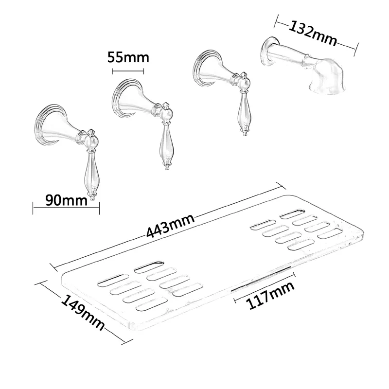 Robinet de baignoire mural pour salle de bain, ensemble et détail, bec de cascade en Bronze huilé avec porte-savon, douchette à main, pulvérisateur 2626486