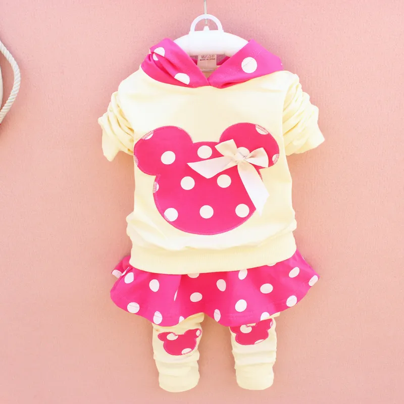 2015 cute baby girls outfits babies clothes dots bow spring newborn baby set children cotton suit hooded+legging skirts child outwear