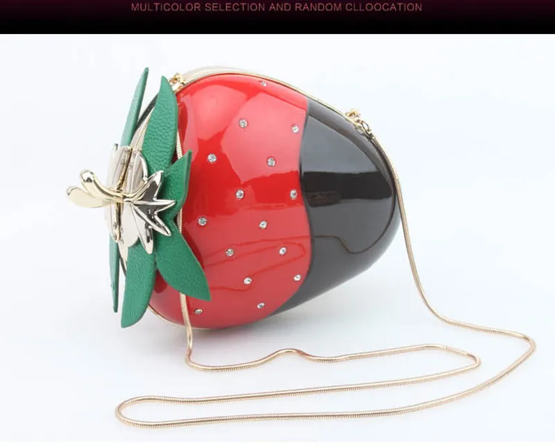 Acrylic Strawberry Evening Bag Mini Cute Crystal Clutch Handbag Party Purse Fruit Shoulder Messenger Crossbody Straw Berry - LCM
