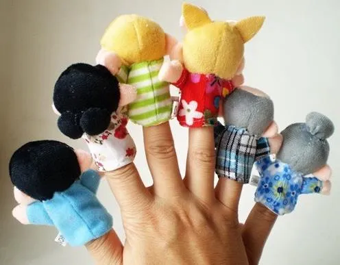 Peluche Finger Puppet Family Set di 6 pezzi, peluche Cartoon, burattini a mano bambini Story Story Teller / Talking Props