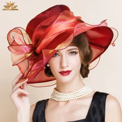 2015 Ladies Church Hats Organza Wedding Hat Handmade Flowers Women Hats Wide Brim Hats Wedding Party Accessories Custom Made For Women