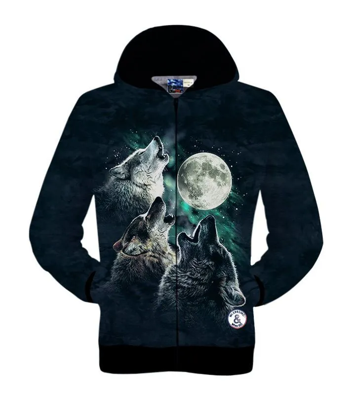 Varm Försäljning Vinter Höst Ny 3D Animal Hamster Lion Grå katt Leopard Headset Wolf Tryckt Mäns Långärmad Bomull Zip Up Hoodies Sweatshirt