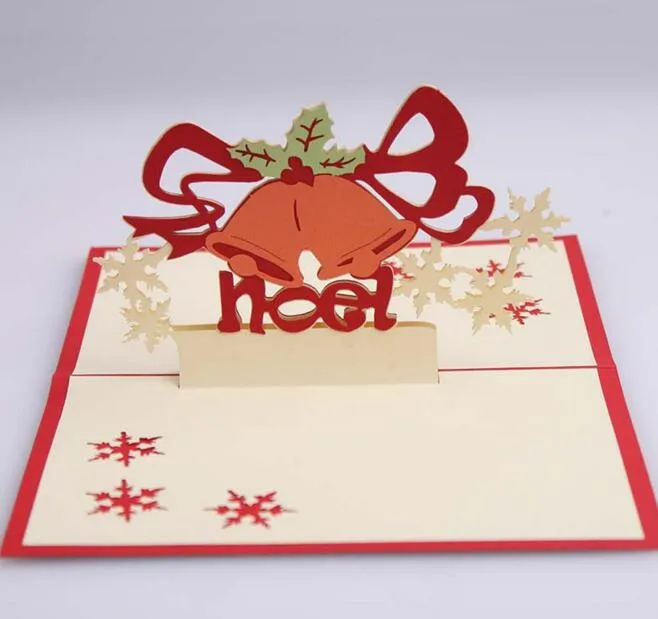 Bells Snowflake Handmade Kirigami Origami 3D Pop UP Greeting Cards Invitation Postcard For Birthday Christmas Party Gift