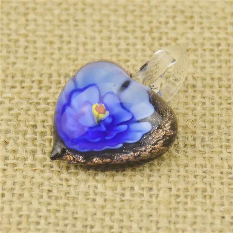 Glass Pendants Necklace 3D Flower Heart Love Shaped Murano Glass Jewelry Lampwork Glaze Pendant in Cheap 