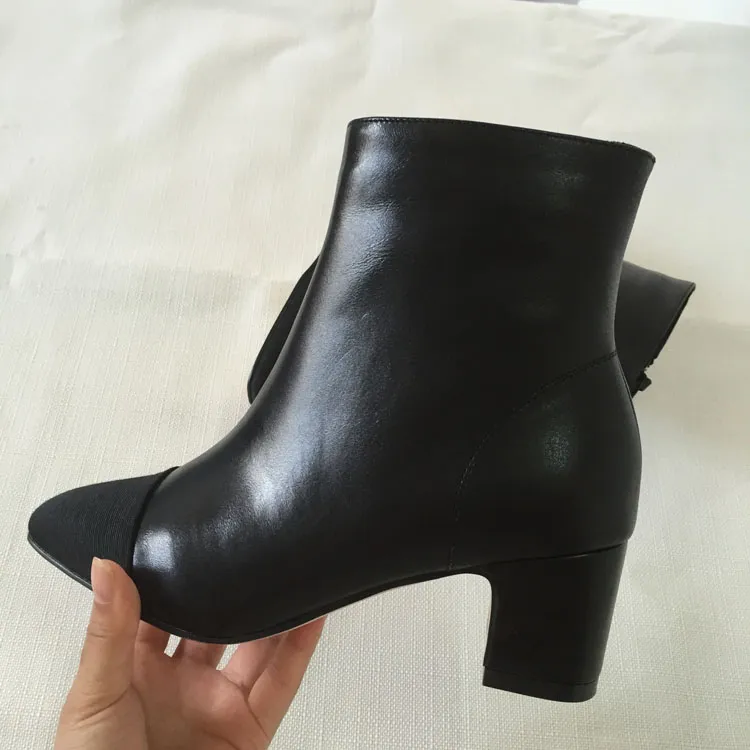 fashionville*u676 34 black beige genuine leather short boots fashion women autumn