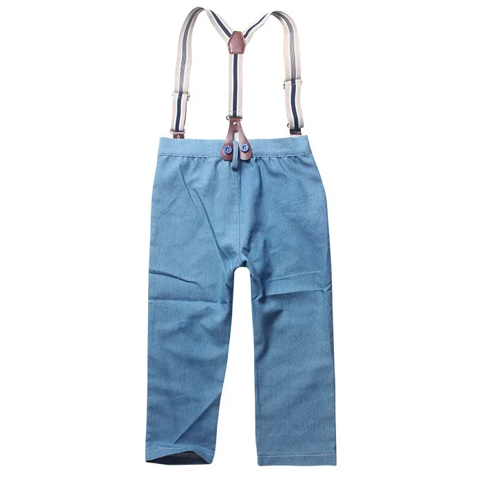 Sommer-Baby-Jungen-Outfits im neuesten Design, langärmliges Hemd + Hosenträger-Jeans, 2-teiliger Jungenanzug, formell, sanfter Anzug für Jungen, Denim-Kleidungsset