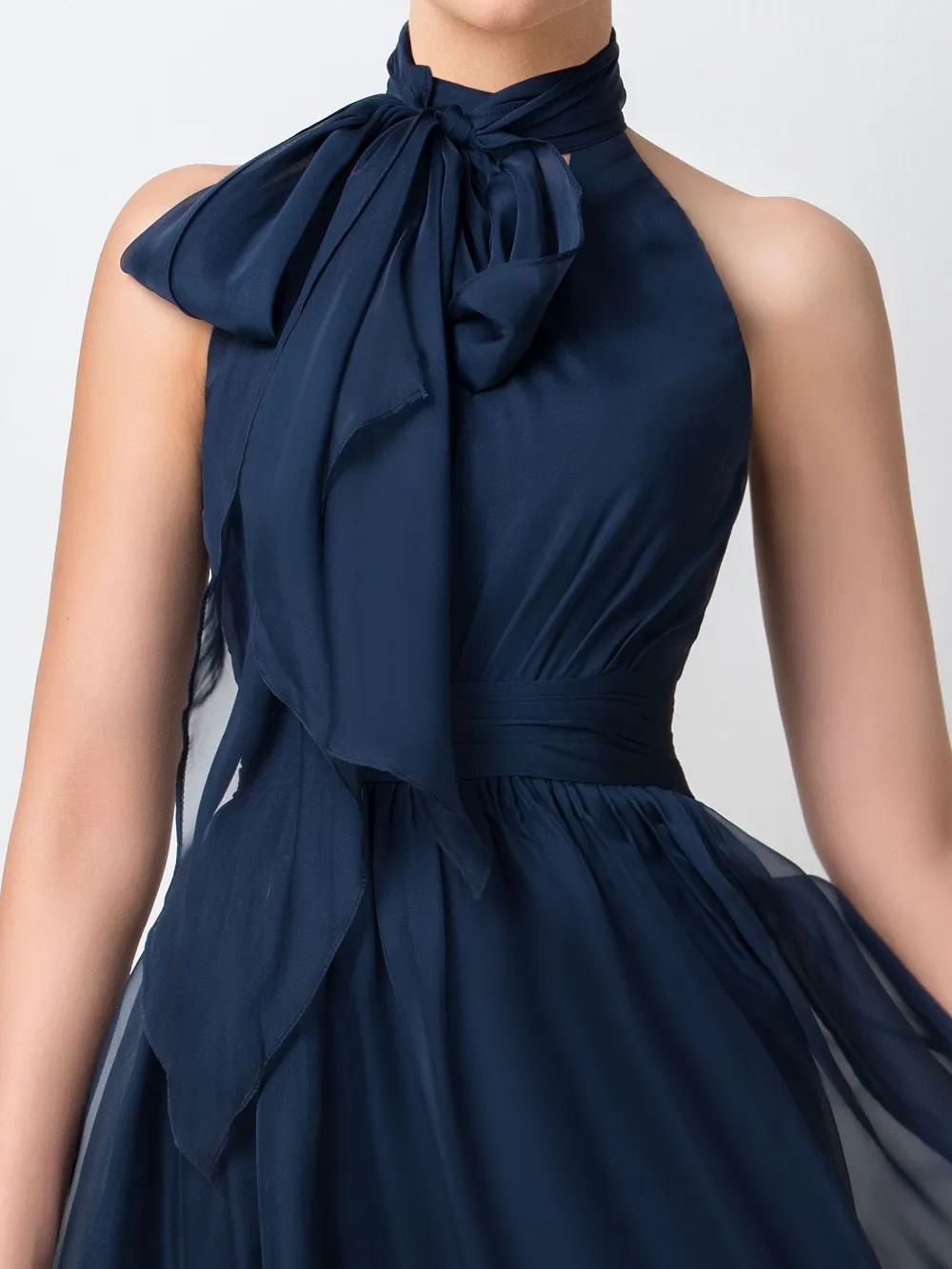 Robe de demoiselle d'honneur courte bleu marine col haut en mousseline de soie robe de demoiselle d'honneur pour la fête de mariage junior Gown245I