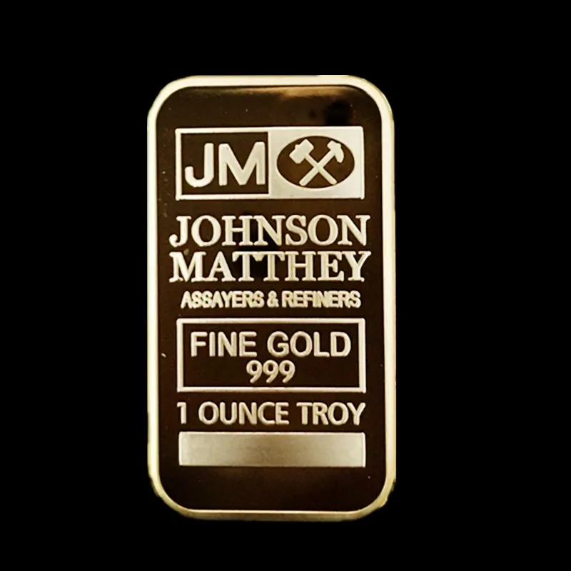 50 datorer non magnetic American Johnson Matthey Badge JM One Ounce 24k Real Gold Silver Plated Metal Souvenir Coin With Diiferent Ser6242730