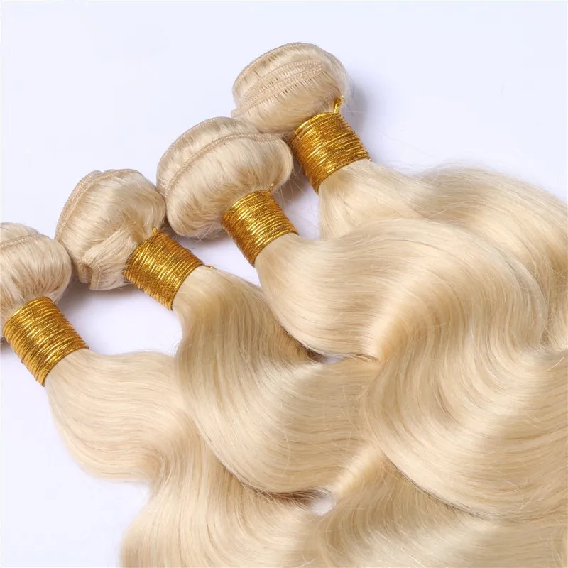 Pure Color 613 Blonde Human Hair 4 Bundles 9a Grad Body Wave Texture Hair Weaves Unbreecered Blonde 613 Hårförlängningar 1030 In405748392