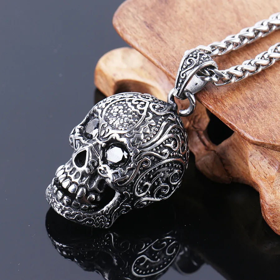 High Quality Skull Pendant Mens Stainless Steel Large Sugar Skull Pendant Necklace for Man stainless steel charm271Y