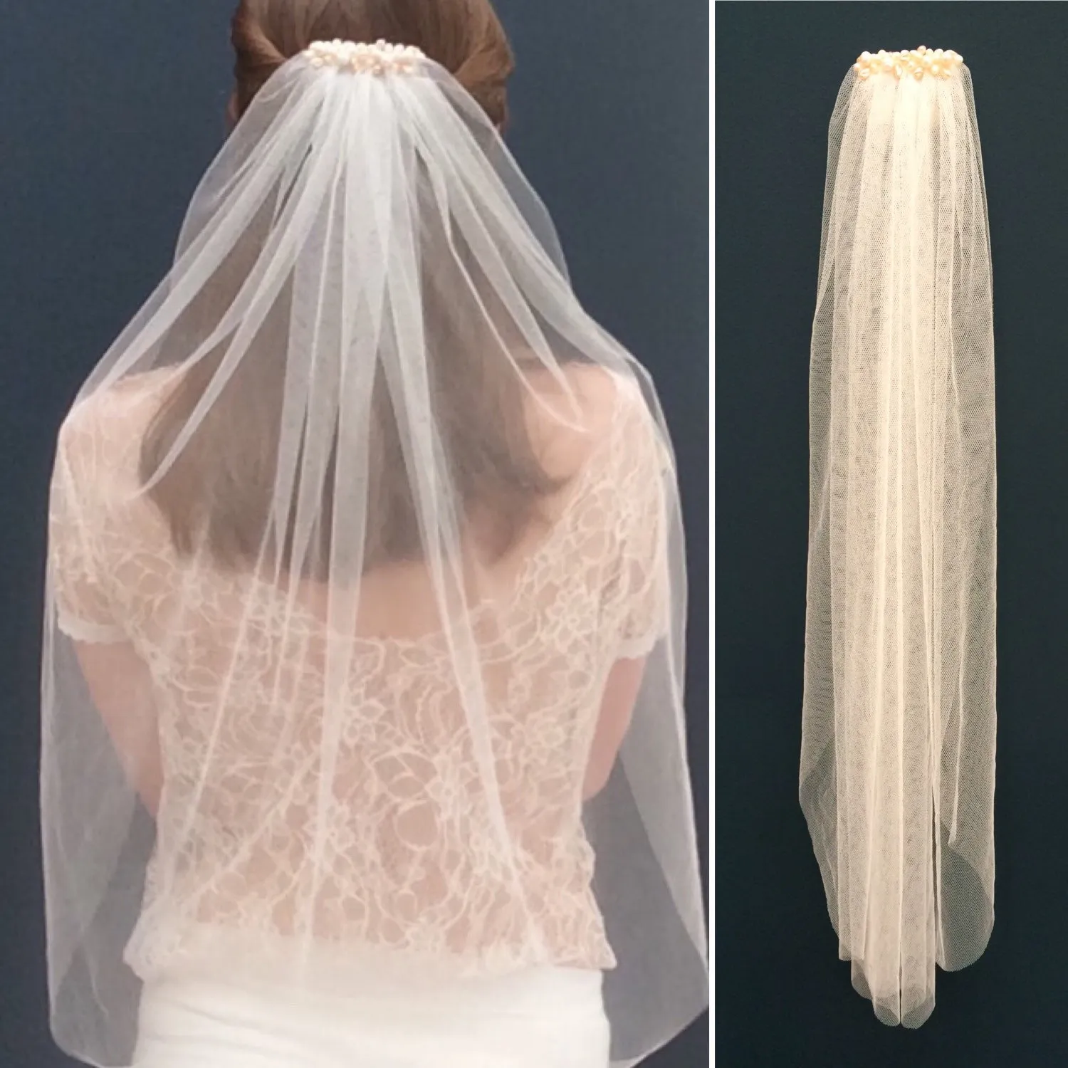 Voile de mariée en perles irrégulières avec peigne en métal, voile de mariage en champagne blanc ivoire avec perles d'eau douce, perles Vintage, accès nuptial1794215