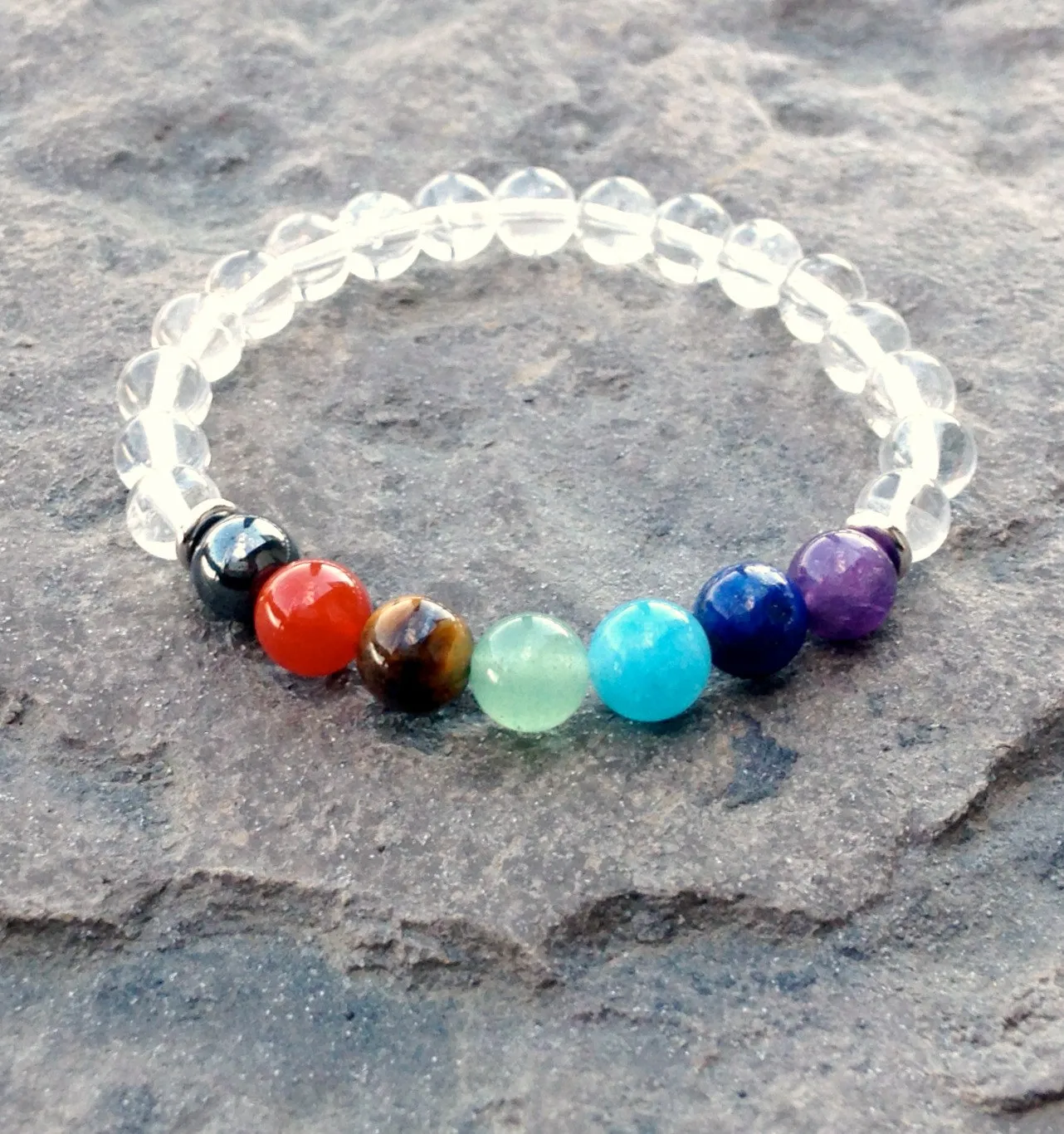 SN1076 Neues 7-Chakra-Armband, klarer Kristallquarz, Handgelenk-Mala-Perlen-Armband, Yoga-Meditationsarmband, Chakra-Yogi-Geschenk