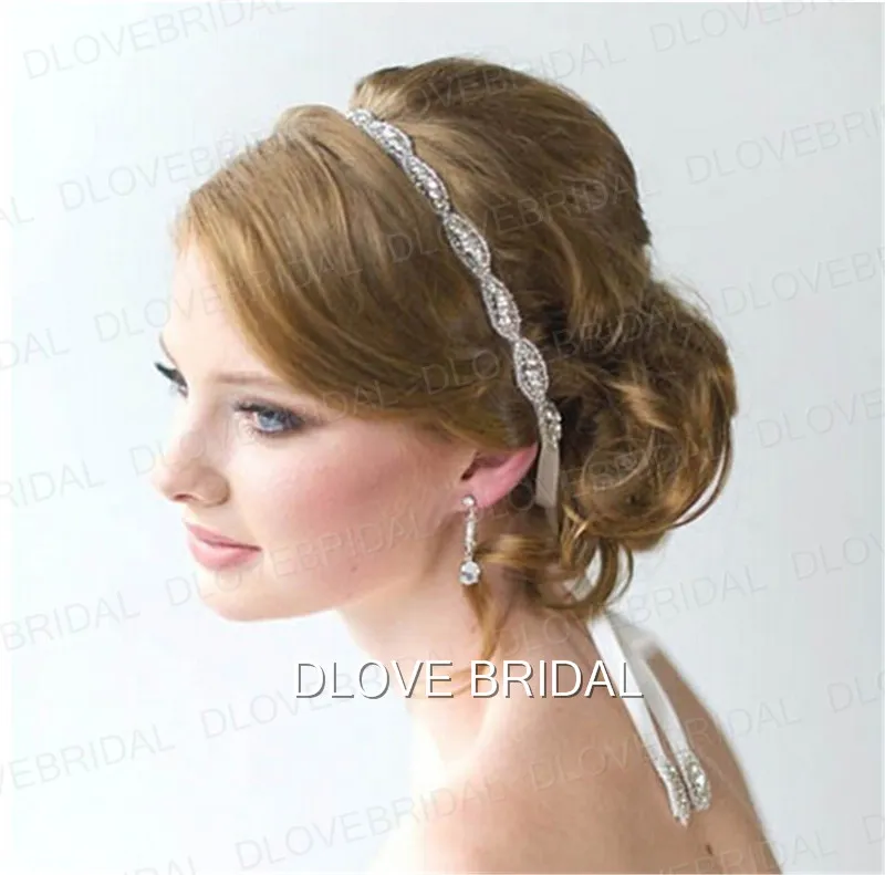 Vintage Wedding Bridal Hairband Crystal Rhinestone Pograph Headpieces Head Decoration smycken Hårtillbehör med vitt band 4091997