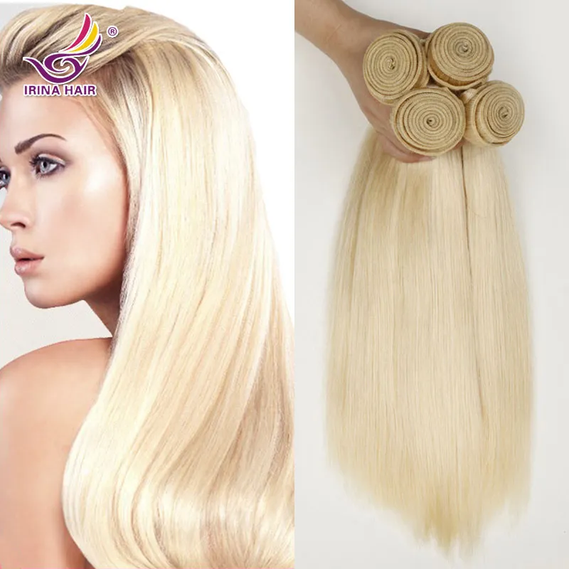 Honey Blonde Rosyjski Włosy Wyplata EXTEBSIONS # 613 Blondynka Proste włosy 3 sztuk / partia Human Hair Extensions Platinum Blonde Wefts