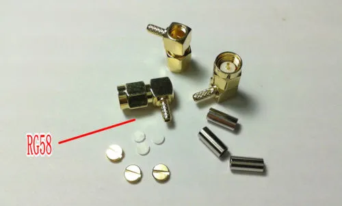 Позолоченный SMA RF коаксиальный разъем обжимной штекер под прямым углом для кабеля RG58