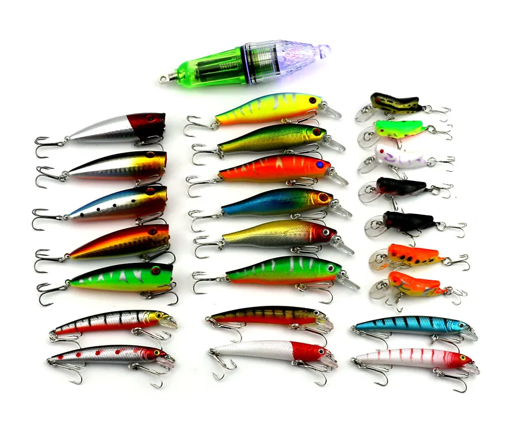 new Mix Fishing Lures Set Minnow Popper Wobbler Hard Swimbait Isca Artificial Bait fishing light Fishing Tackle