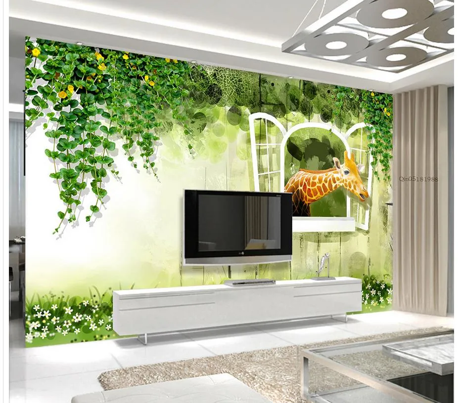 3d Wallpaper For Room 3D TV Backdrop Of Green Forest Giraffe Photo Wall