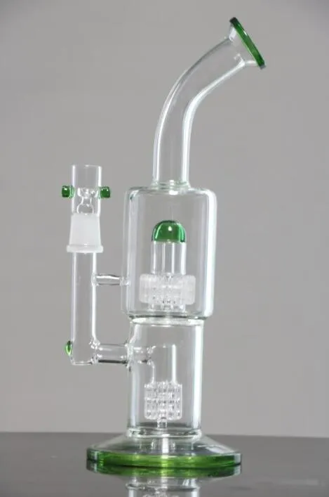 Bong in vetro verde alto 34 cm Tubi l'acqua pneumatici perc gabbia uccelli perc Impianti petroliferi Bong in vetro Cupola e chiodo Giunto 18,8 mm Narghilè