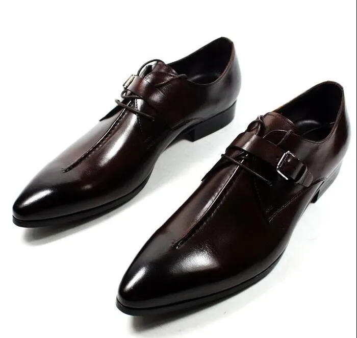 Spring Fall fashion luxury Dress Men Shoes Genuine Leather buckle Pointed Toe Classic Formal Business Suit Shoes