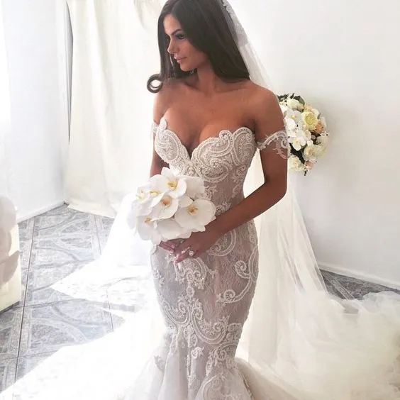 2016 Mermaid Long Wedding Dresses New Arrival Off Shoulder Detachable Short Sleeves Backless Beads Mermaid Tulle Sweep Train Bridal Dresses