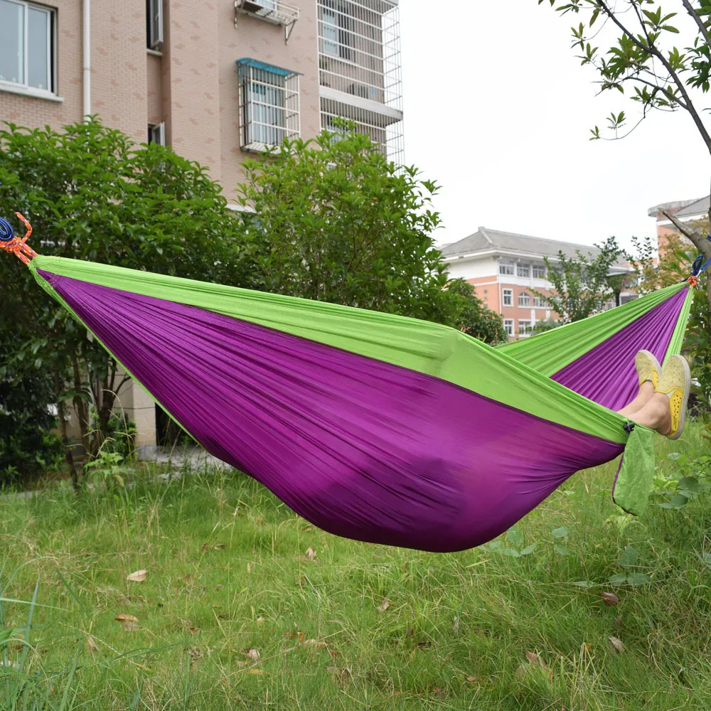 Hurtownie Przenośny Nylon Spadochron Double Hamak Ogród Outdoor Camping Travel Survival Hamak Sleeping Bed