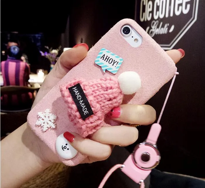 Fur chapéu de natal case para iphone 6 6 s 7 além de bonito quente menina rígido capa protetora phone case para iphone 6 6 s 7 além de cobertura de luxo