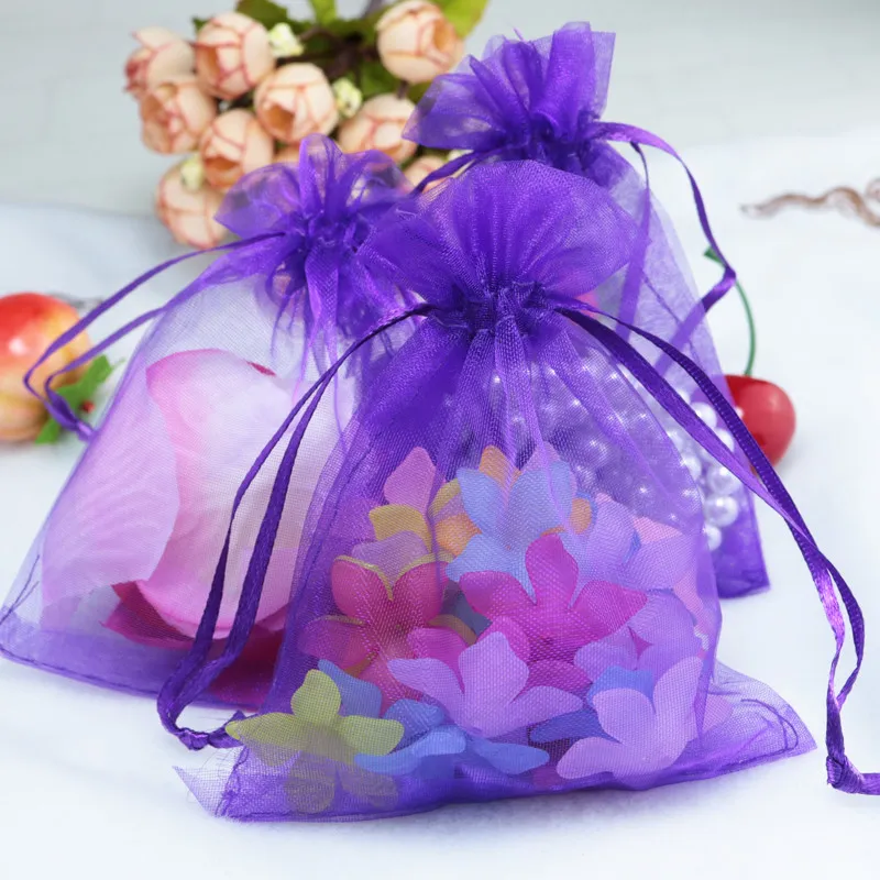紫色のオーガンザ巾着袋ジュエリーパーティー小さな結婚式の好意ギフトバッグ包装ギフトキャンディーラップスクエア5cm x7cm 2 