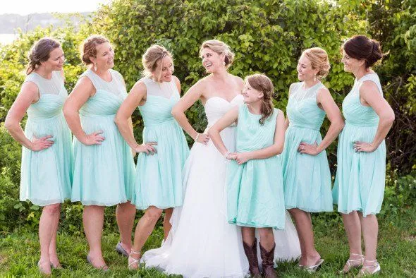 2016 Turquoise Короткие платья невесты Beach Страна озеро Деревенское свадебное платье невесты линия колена Bridesmaids платья сшитое