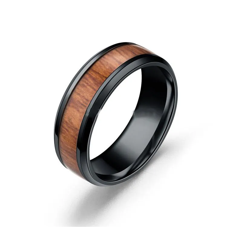 New 8mm 316L Stainless Steel Wood Grain Rings Men Wedding Rings Titanium Steel Ring Size 6-13