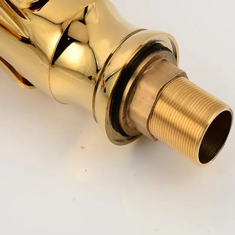 Elegant Swan Shape Brass Gold Finish Bathroom Mixer Taps Deck Mount Basin Vessel Faucet