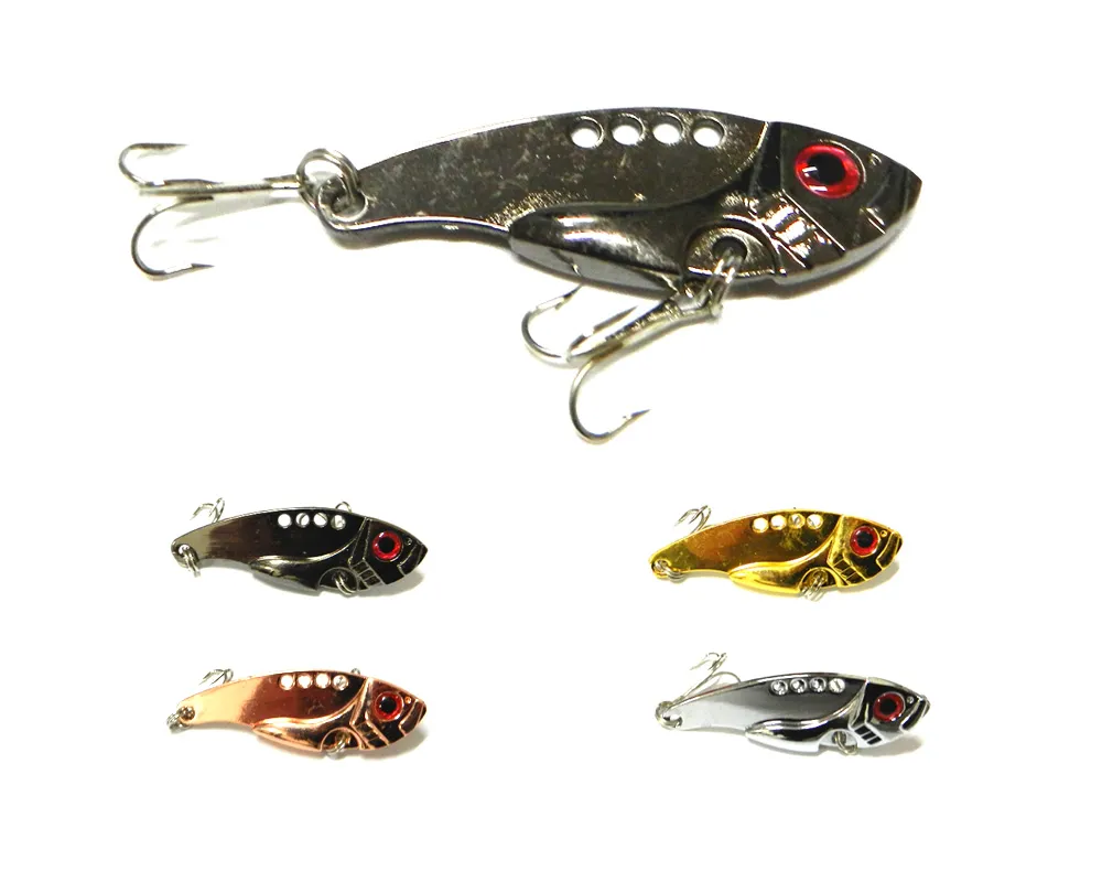 Hengjia 80sts nya 5,5 cm 11g 8 # krokar VIB009 Design VIB Fiske Lures Fiskehantering Vibrator Lure Bait Spoon Metal Lures