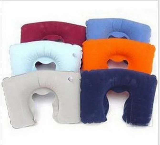 U-Shaped Inflatable Travel Cushion Neck Pillow Portable Folding Travel Air Pillow flocked soft pillow camping hiking air pillows