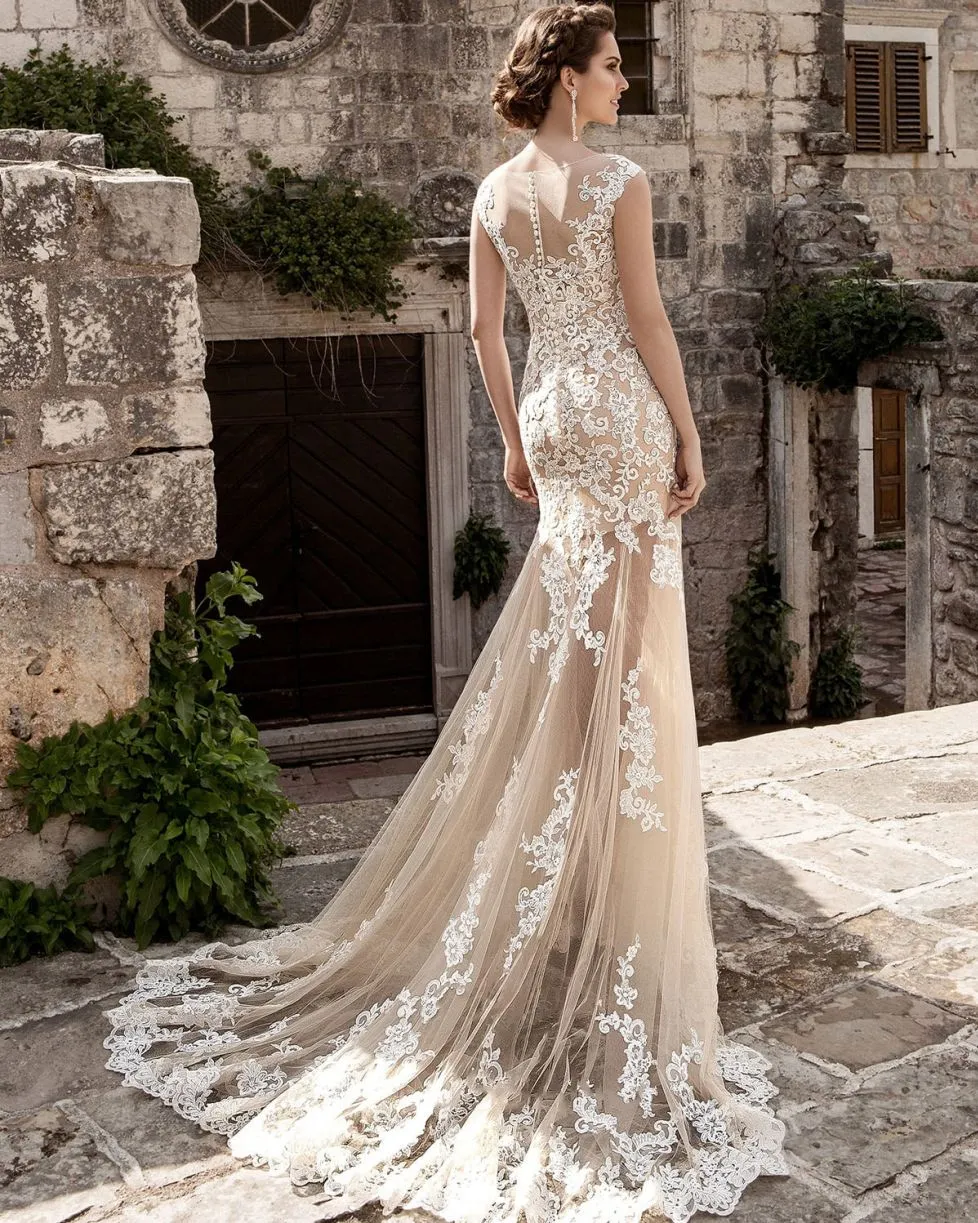 Robe De Noiva Robes De Mariée Champagne Vintage Sexy Dentelle Amovible Jupe Robe De Mariée 2018 Amovible Robe De Mariée Train