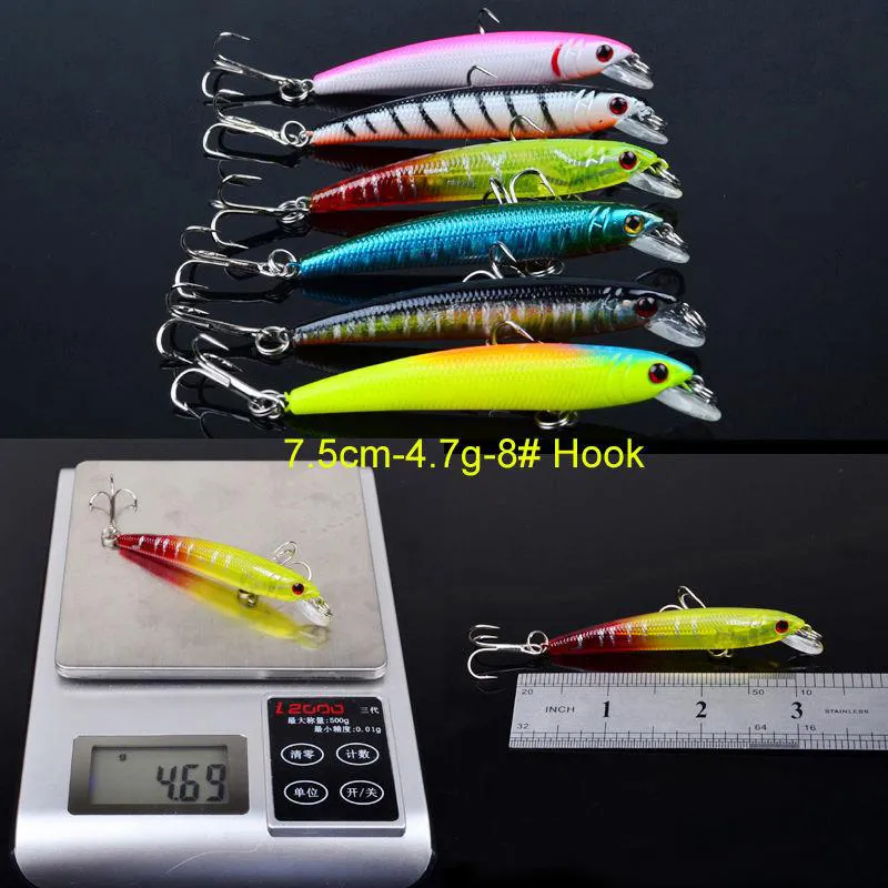 로트 낚시 루어 세트 혼합 6 모델 43 Clolor Minnow Crank Bait Bishing Baits베이스 태클 236n