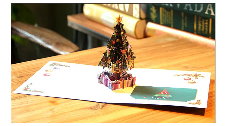 3d handgjorda julgran papper hälsningskort kreativa glada xmas vykort festliga parti leveranser