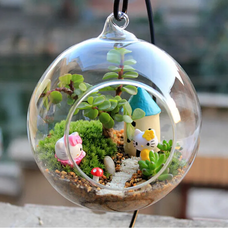 Terrarium Krajobraz Szkło ransparent Kula Kształt Wyczyść Wiszące Szklane Wazon Rośliny Kwiatowe Terrarium Pojemnik Micro DIY Ślub Home Decor