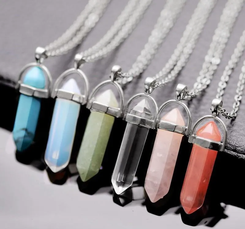Toplu Charms mermi Kadınlar Takı Ucuz Opal Yeşim Doğal Taş Kolye Cam Reçine Kuvars Şifa Kristaller Uzun Altın Zincir Gerdanlık Kolye