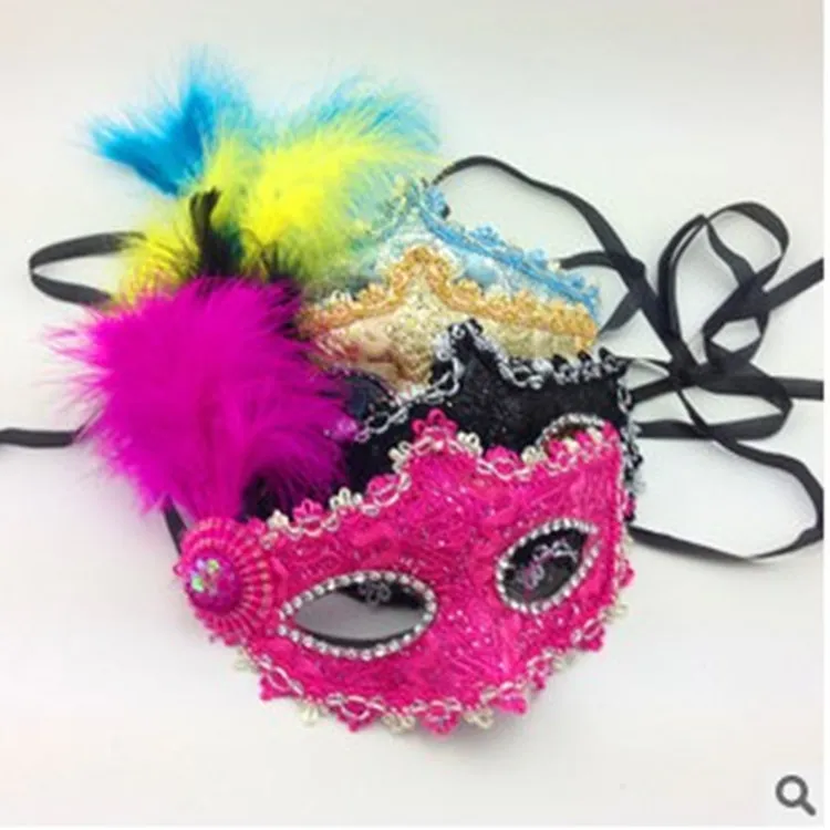 Maschera gli occhi con piume di pizzo veneziano sexy, spettacoli feste da principessa, maschere travestimenti di Halloween, maschera bambini bambini