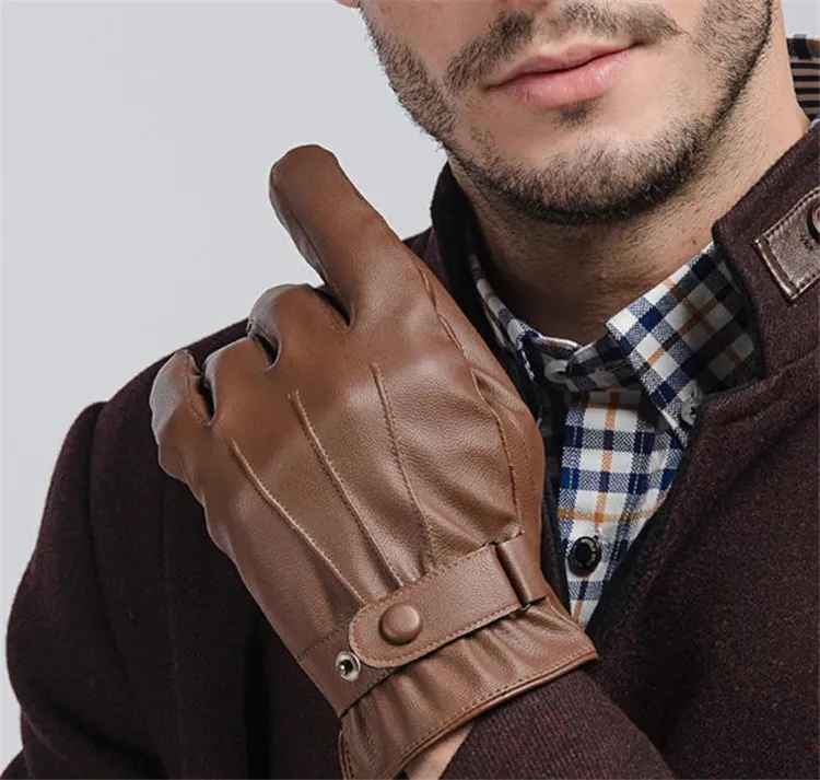 Gants de simulation réel de simulation de simulation pour hommes en hiver chaleureux tactile gants en cuir de chèvre 1217