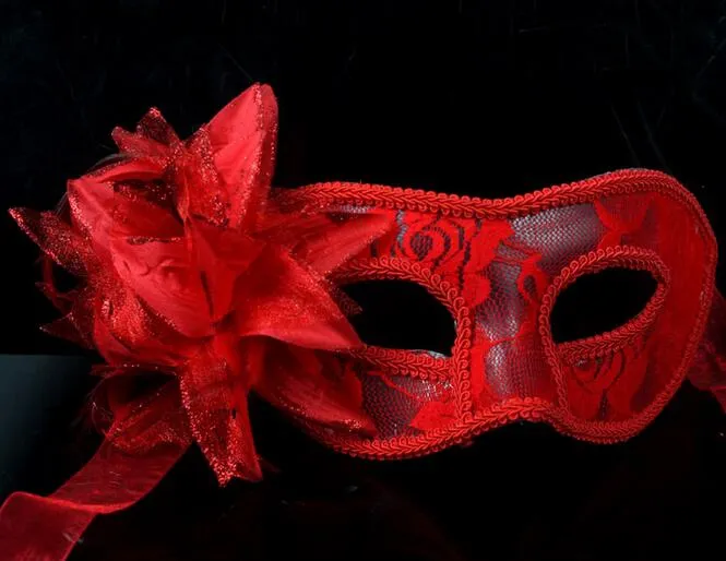 Maschera natalizia pura fatta a mano veneziana jacquard filato piume di fiori festa traslucido giglio maschera