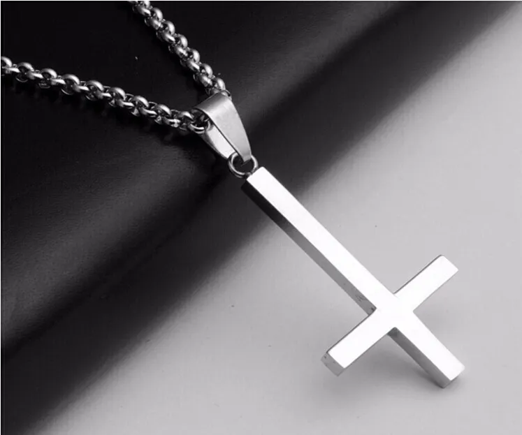 Hot Inverted Cross of St Peter Titanium Steel 316L Ze stali nierdzewnej Naszyjnik Lucyfer Szatan Moda Vintage Punk Biżuteria