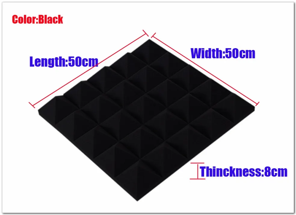 New arrival Black Color Pyramid acoustic foam 50x50x8cm Acoustic Studio Soundproofing Foam Sound Absorption foam Wall Panels for Music Rooms