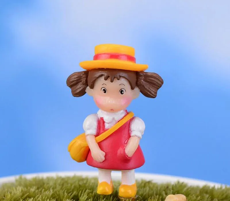 Simpatiche figurine di ragazze dei cartoni animati miniature di giardini fatati gnomi muschio terrari mestiere di resina la decorazione domestica casa delle bambole fai da te