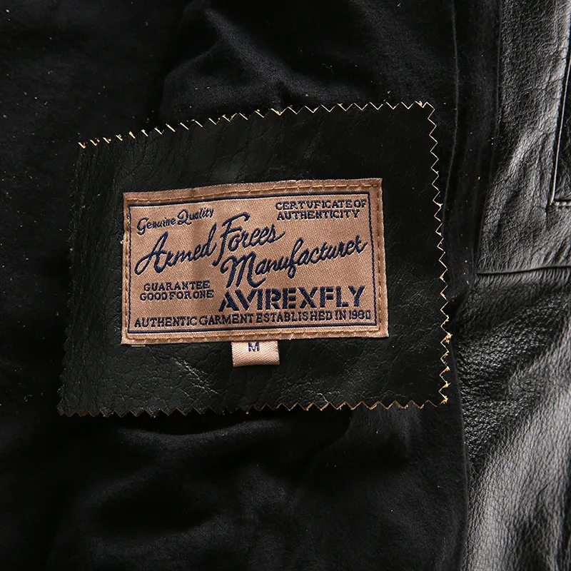 Vintage siyah AVIREXFLY Erkekler inek deri ceket retro şerit slim fit motosiklet deri ceketler Yarış ceket satış