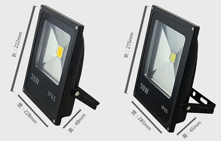 Black Shell LED Flood Light 30W 50W AC85 ~ 265V Vattentät IP65 COB LED Floodlight Outdoor LED Garden Lighting Spotlight